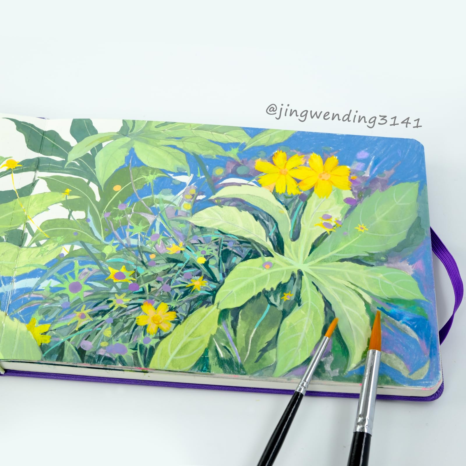 CuppaClip Quaderno per schizzi con carta ad acquerello in cotone pressato a caldo con tasca interna, diario da viaggio, 300 g/m², 63,5 kg (viola+verde, 14,8 x 9,5 cm)