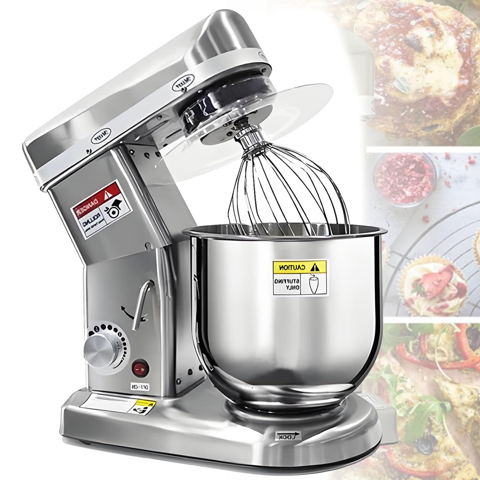 Cashwise Commercial Stand Mixer, Kitchen Countertop Electric Mixer Food Mixer with Stainless Steel 5/7/10L Bowl, Dough Hook, Whisk and Beater, for Dessert Shop, Cake Shop StainlessSteel-7L