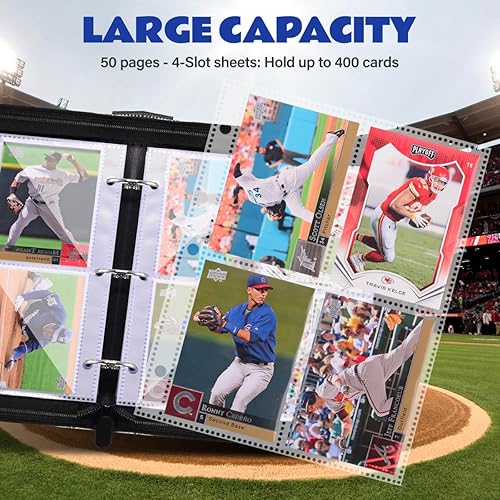 Miniatura 6 de Carpeta para tarjetas de béisbol con cremallera, 4 ranuras, para 400 tarjetas, resistente al agua, protector de álbum de tarjetas de almacenamiento,