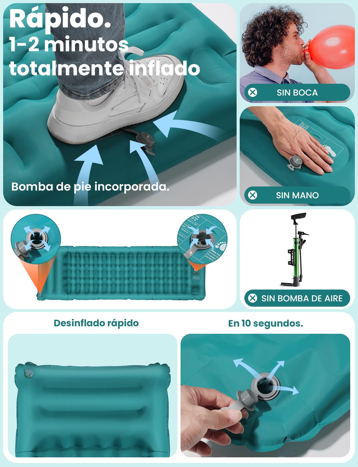 Glymnis Esterilla Camping Ultraligera con Almohada, Colchón Hinchable Individual con Bomba de Pie para Viajes, Exteriores, Senderismo