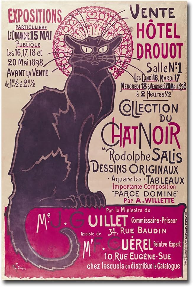 Trademark Fine Art Collection du Chat Noir by Theophile Steinlen, 16x24-Inch Canvas Wall Art, Black