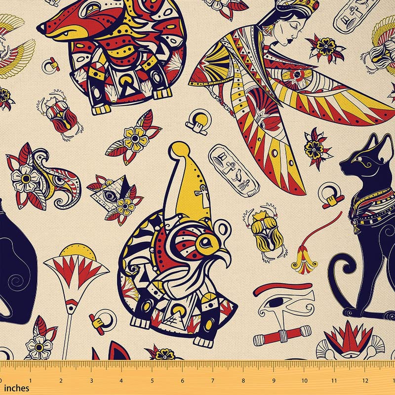 Tribal Upholstery Fabric by The Yard Egypt Culture Reupholstery Fabric for Chairs Egyptian Traditional Exotic Style Room Fabric for Outdoor and Home DIY Projects 10 Yards (L920*W150cm) Colorful
