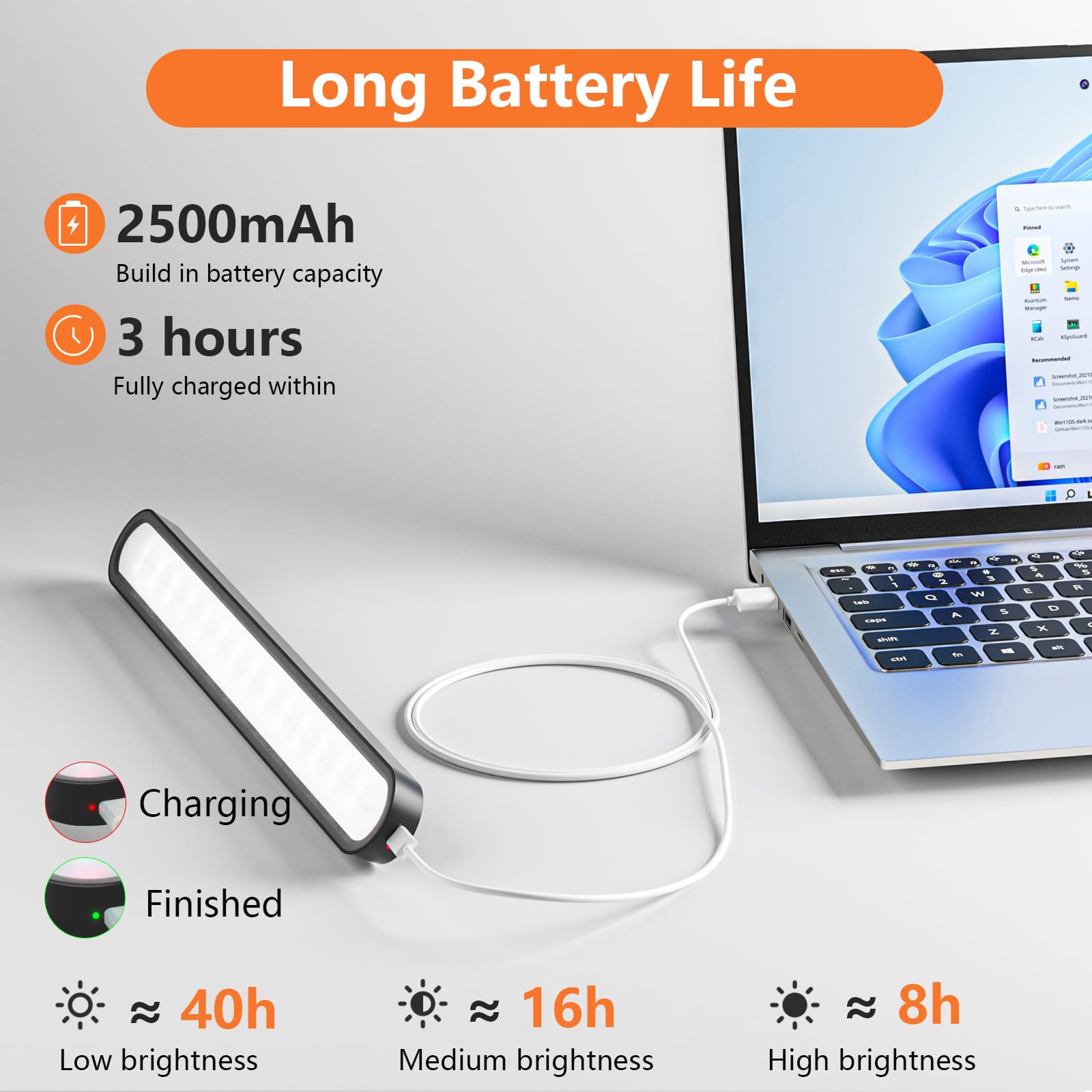 Reglette LED Cuisine Sans Fil, 2500mAh Lumiere Rechargeable USB, Lumière Magnétique, Lampe de Bureau à Luminosité Réglable, Éclairage à LED étude de Cuisine Veilleuse Miroir Tableau Armoire