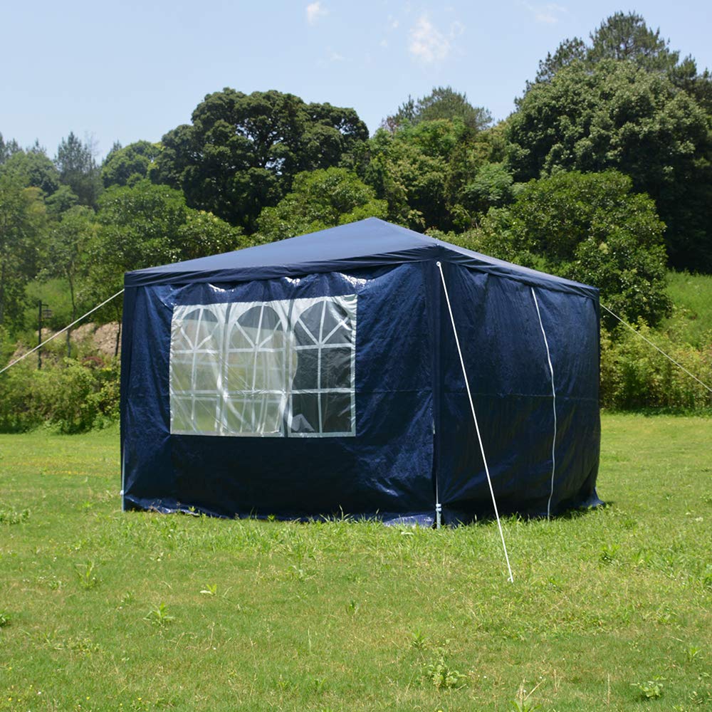 PE Garden Gazebo Marquee Canopy Party Tent 3 x 3m Waterproof Gazebo with 3 Zip Up Side Panels (Blue)
