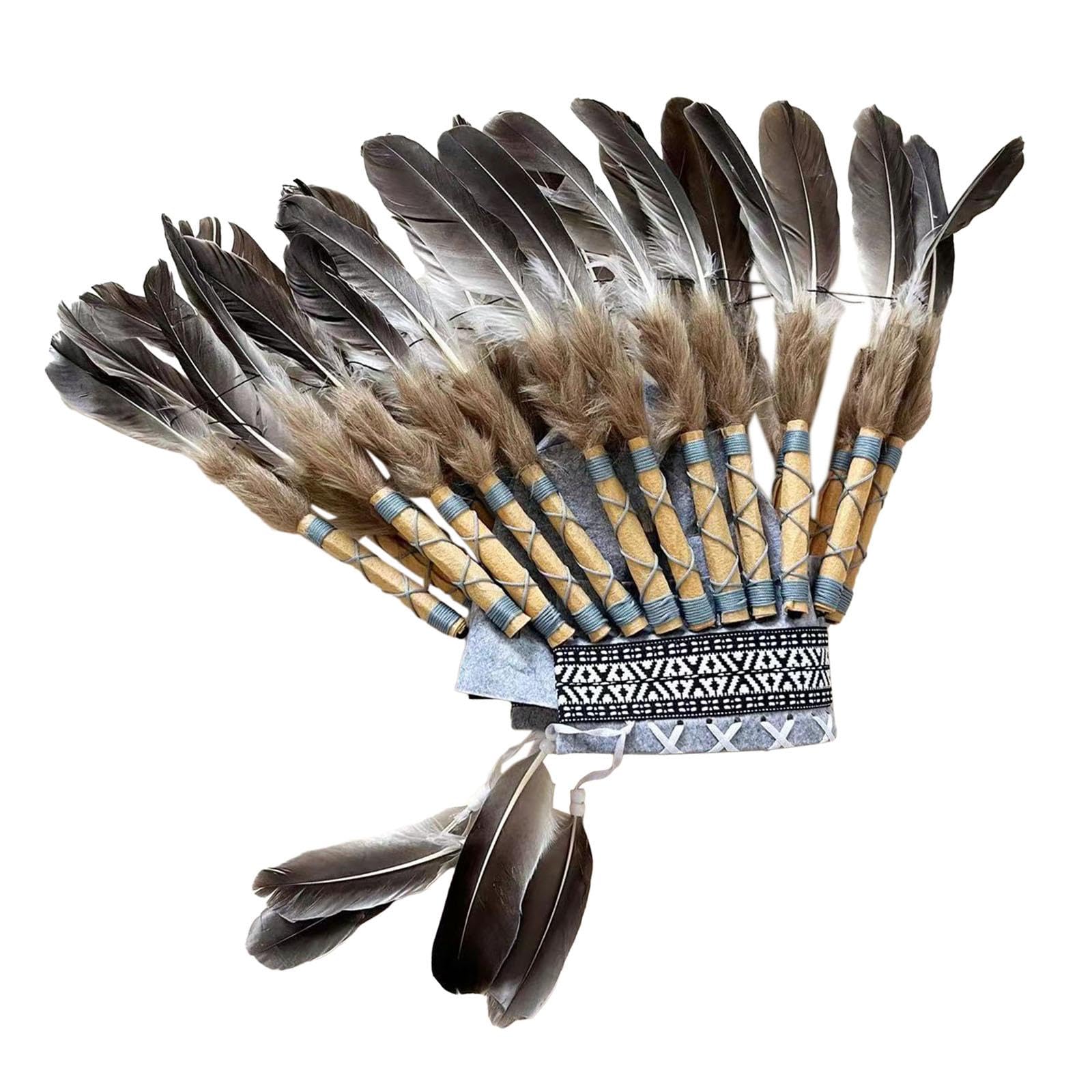 harayaa American Chief Indian Native Hat Headband Decoration Headpiece Men Women Feather Headdress Headwear for Halloween Mardi Gras (grey)