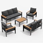 Aluminum Outdoor Patio Furniture Set, 7 Seats Outdoor Sectional with Coffee Table, Patio Conversation Sets with Upgraded Armrests and Cushions for Backyard, Garden and Poolside