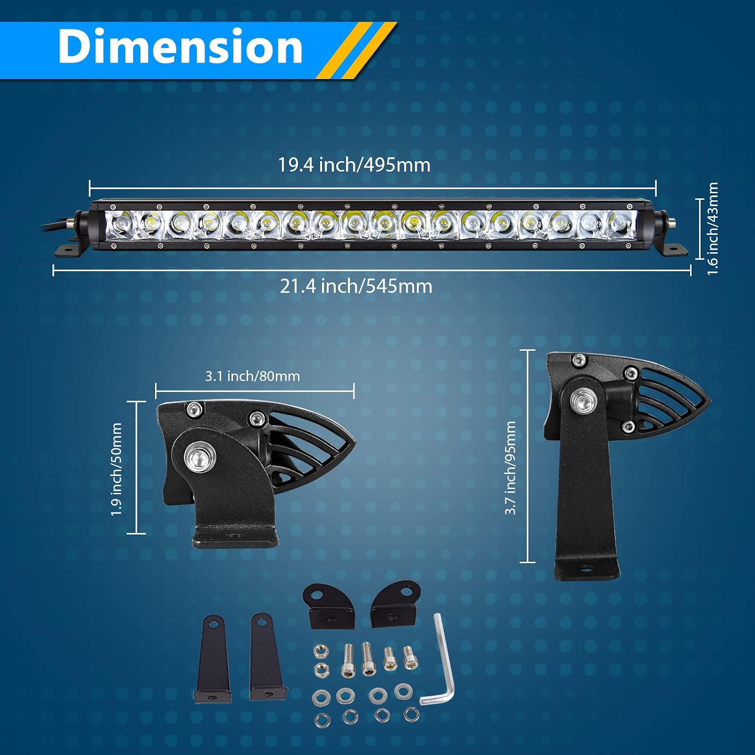 RIGIDON 20 Inch 90W Light Bar, Single Row Spot 9000LM LED Light Bar Waterproof Driving Boat Road LED Work Light for ATV UTV Truck