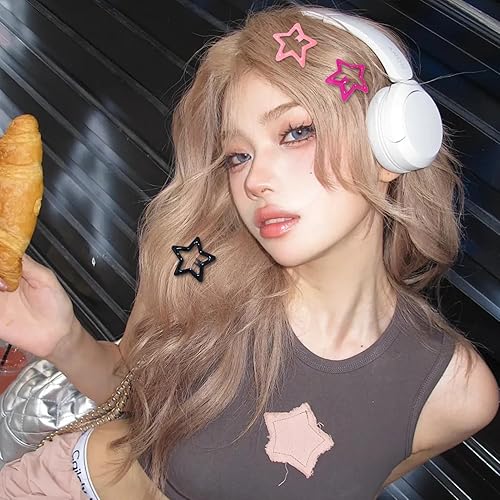 Miniatura 3 de 50 pinzas para el cabello de estrella rosa, Y2K, pinzas para el cabello con estrella plateada, pasadores de metal para el cabello, antideslizantes,