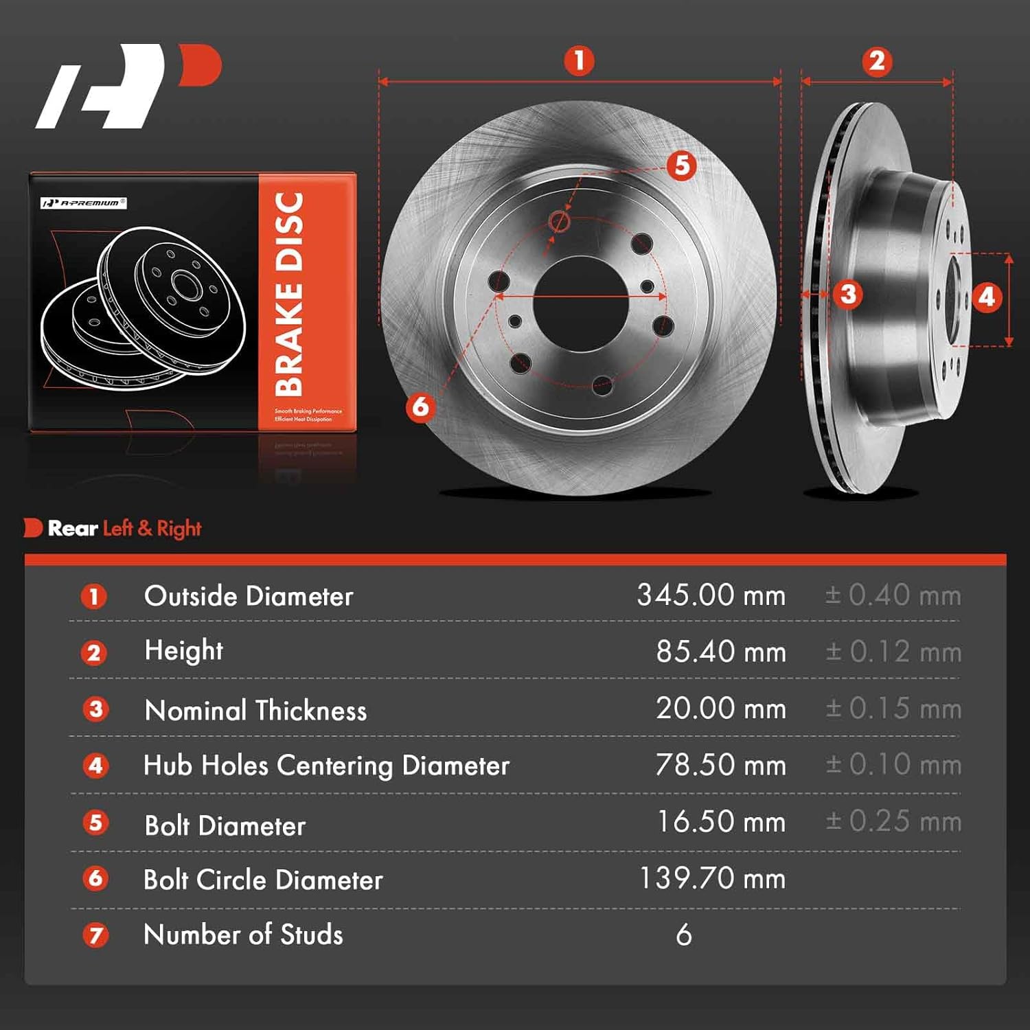 A-Premium 13.58 inch (345mm) Rear Vented Disc Brake Rotors Compatible with Select Chevy, Cadillac and GMC Models - Escalade ESV EXT, Silverado/Suburban/Sierra/Yukon XL 1500, Yukon, Tahoe, Avalanche