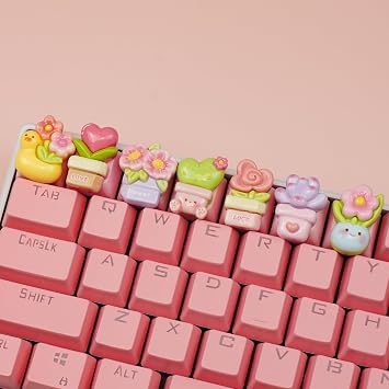 Wonhibo 7 PCS Potted Flowers Keycaps for Cherry MX Keyboards - Cute OEM Profile ESC Key Replacement, Mechanical Keyboard Decoration for Women Girls