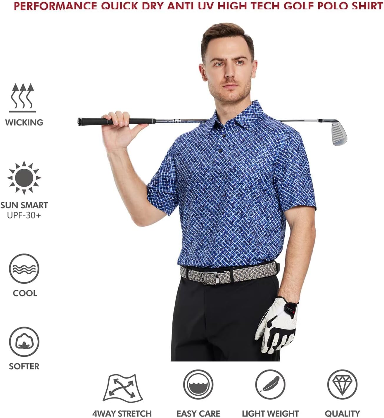 Golf Shirts for Men Dry Fit Short Sleeve Print Performance Moisture Wicking Polo Shirt - Image 5