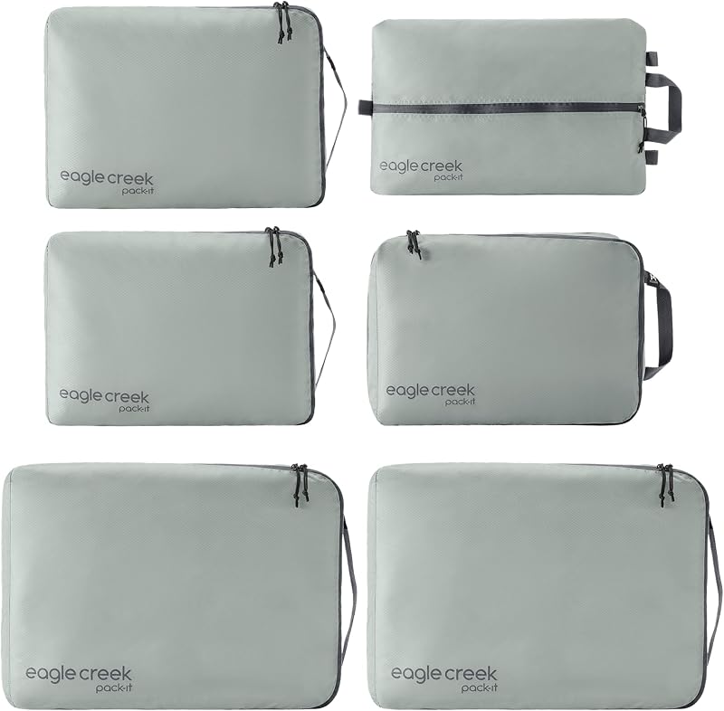 Eagle Creek Pack-It Aislado de Estancia Extendida, Gris Tormenta | Incluye Saco de Zapatos, Cubo Medio Limpio/Sucio, 2 Cubos Medios Aislados y 2 Cubos Grandes, Esenciales de Viaje