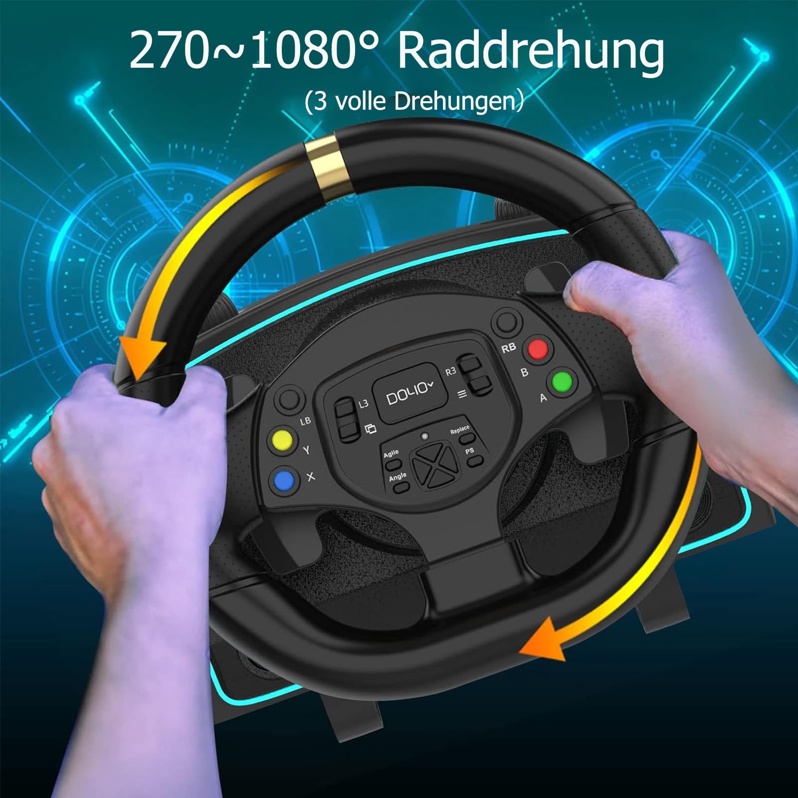 DOYO Gaming Lenkrad mit Pedalen und Schalthebel, 1080° Driving Force Gaming-Rennrad, 6+1H-Schalthebel, Lenkrad für PC, PS4, PS3, Switch