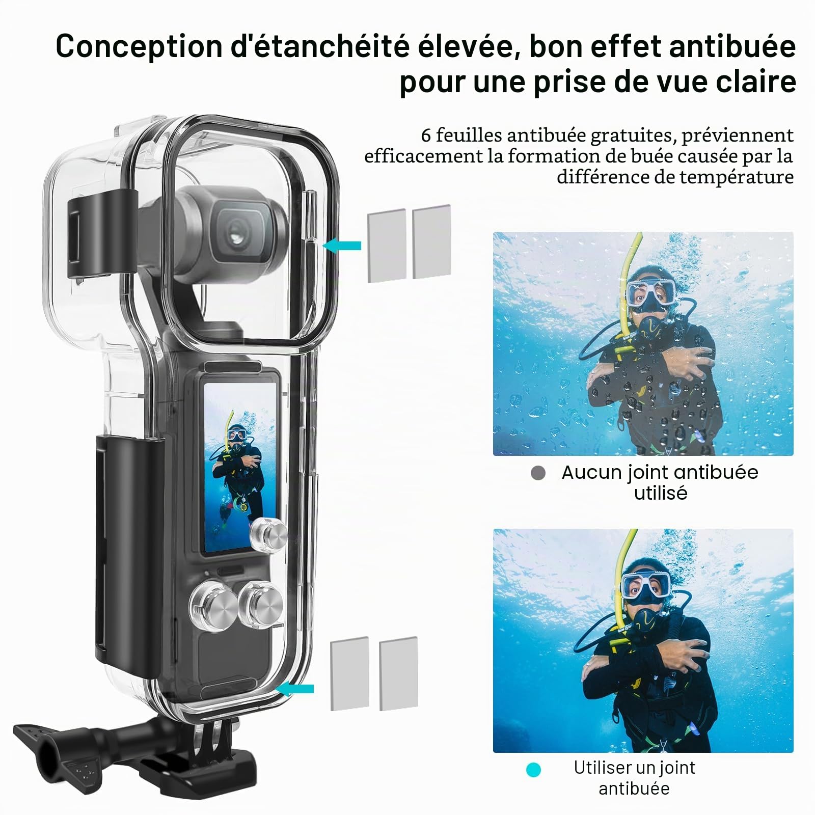 Valise de plongée pour DJI Osmo Pocket 3 Boîtier étanche à l'eau, Valise de plongée, Housse de Protection pour Osmo Pocket 3 Sports, Accessoire pour caméra d'action, 45 m, Transparent