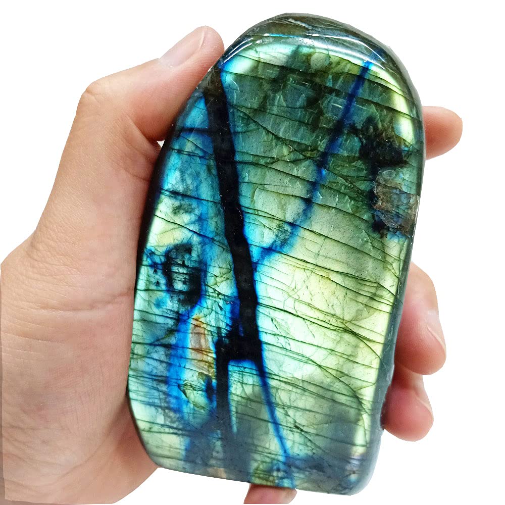 Natural Stones Labradorite Blue Polished Crystals Mineral Specimen Home Decoration Gemstone Moonstone Freebody Meditation Reiki (70mm?500g?)