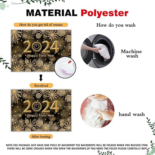 Miniatura 6 de Fondo fotográfico de feliz año nuevo 2024, copo de nieve, fondo de fotos negro con purpurina dorada para celebrar 2024 Nochevieja, suministros de