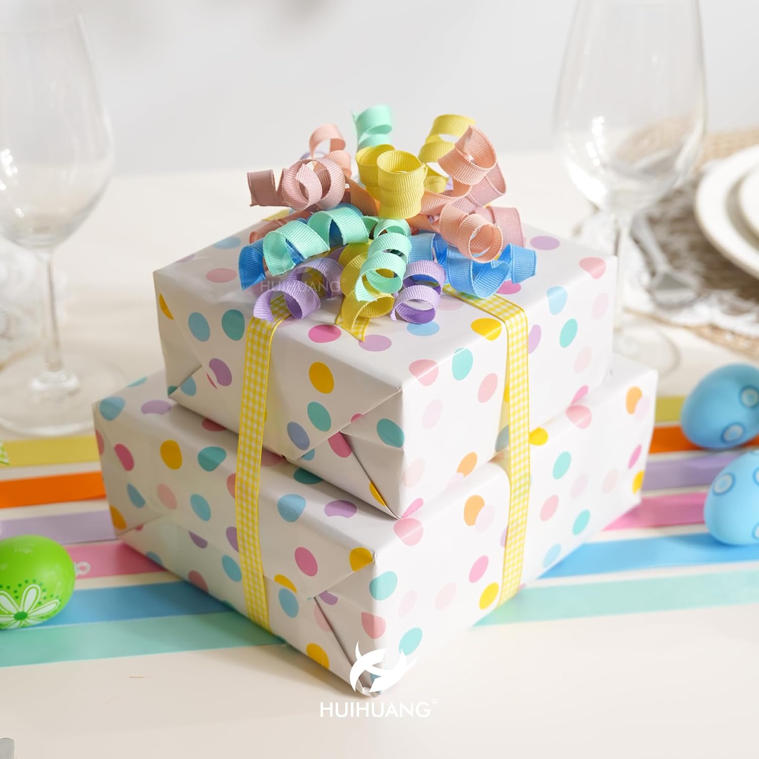 HUIHUANG Pastel Curly Ribbon Bows Pastel Bows for Gift Wrapping, Self Adhesive Burst Gift Bow for Presents, Birthday, Holiday Party Favors, Wine Bottle, Treat Bags- 6 Counts - Image 8