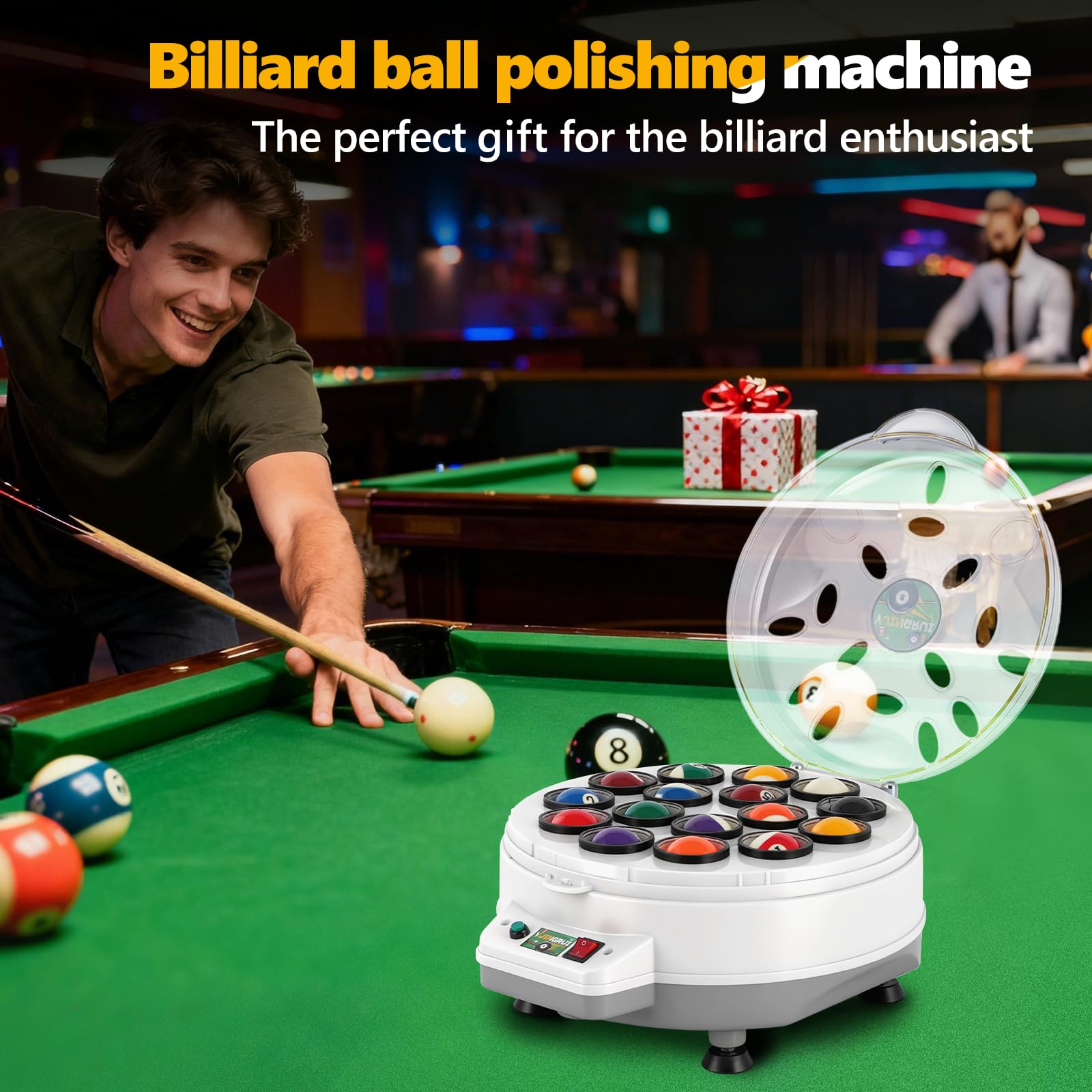 YJINGRUI Automatischer Billardkugel Reiniger,16 Balls Poolball-Reiniger-Poliermaschine, Billardkugel Reinigungsmaschine, mit Schraubenschlüssel und Bürste für 57,2 mm Billardkugeln