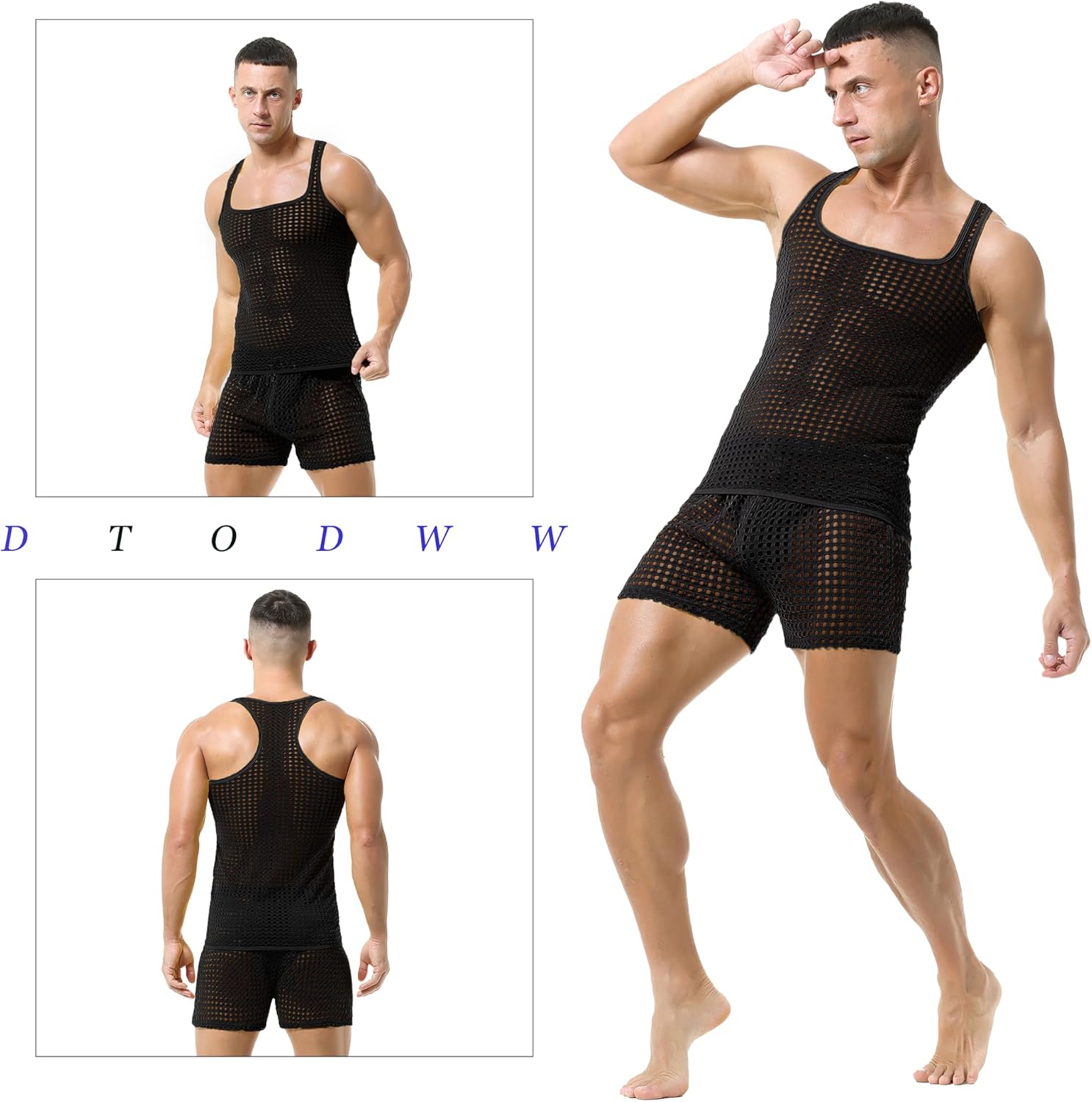 DTODWW Men's Mesh Sleeveless Tank Top Undershirt See Through Shirts Muscle Fitted Fishnet Hollow Out Shirts - Image 2