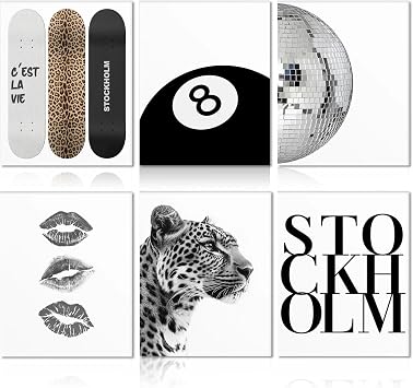 6 Pieces Leopard Wall Art, Trendy Skateboard Canvas Wall Art, Animal Posters for Girls, Fashion Wall Pictures for Living Room, Bedroom, Home Decor, Gift for Housewarming, 11.8x8.26in, Frameless D