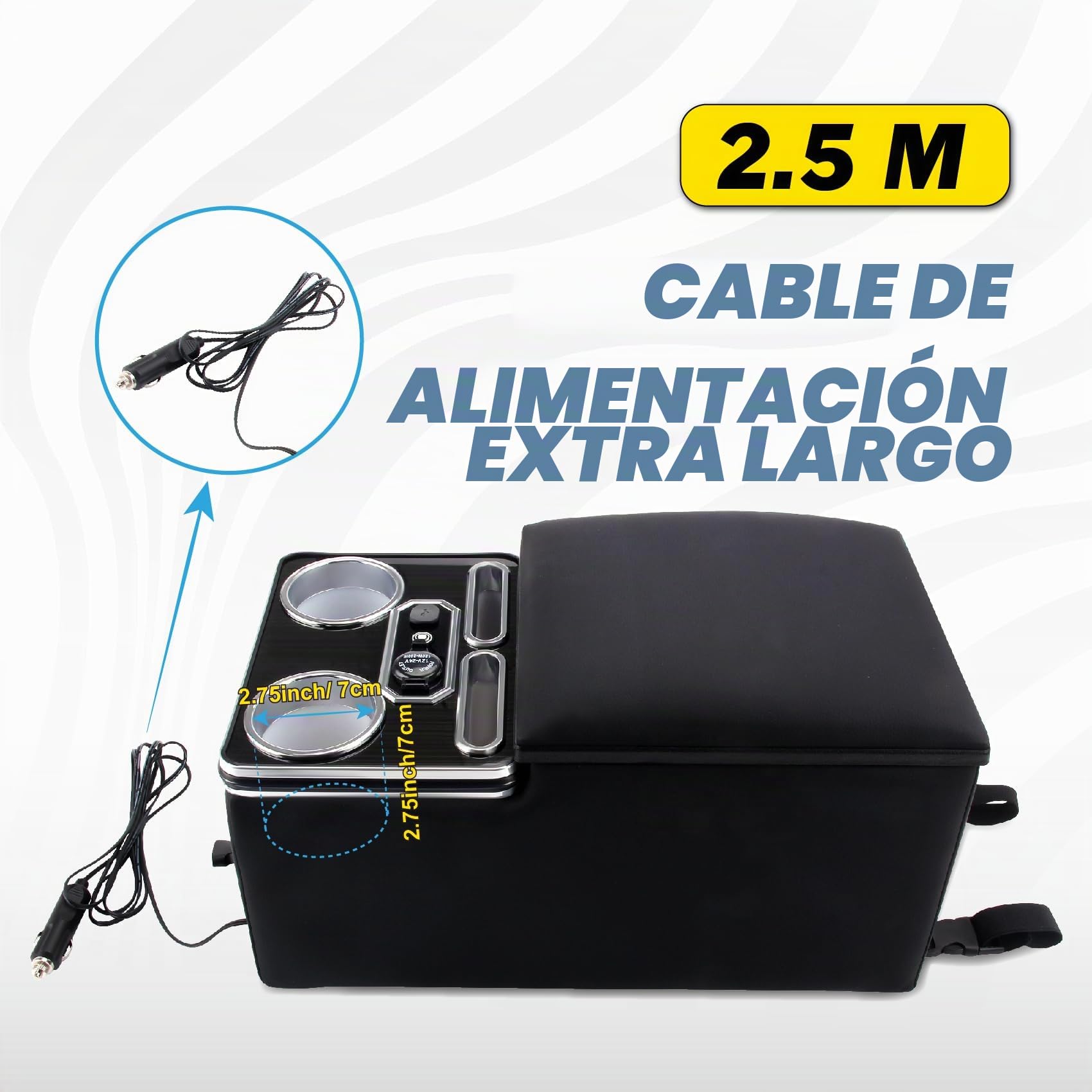 Consola central universal para coche con estantes, organizador con soporte para bebidas, puerto USB y 7 luces LED, compatible con autobús, camiones, furgonetas, SUV, asiento trasero y asiento