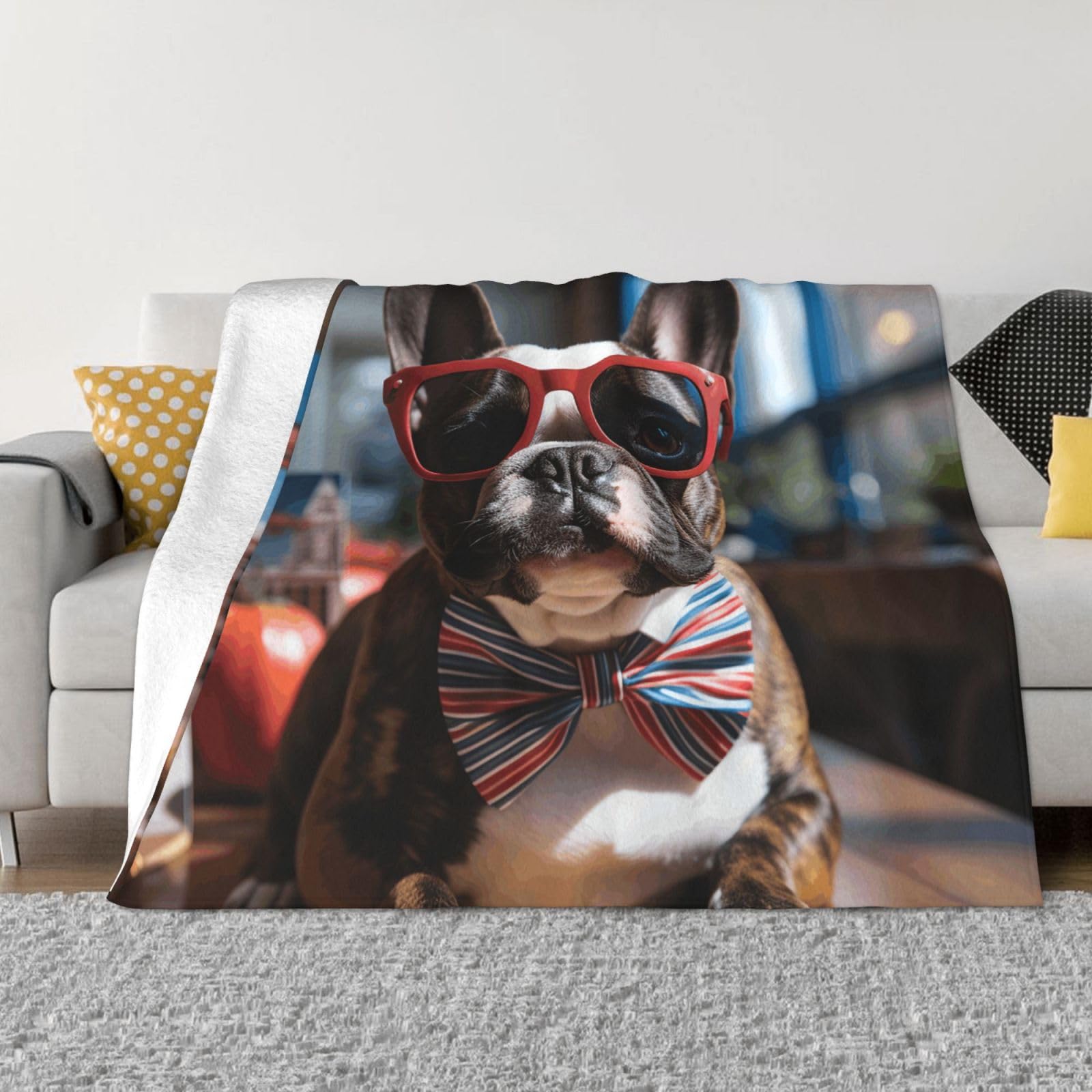 KLOPH French Bulldog Throw Blanket 80"x60" Flannel Fluffy Warm Blanket for Couch, Reversible Plush Blankets for Bed, Comfy Fuzzy Blanket for Sofa, Plush Lightweight-Blankets for All Season