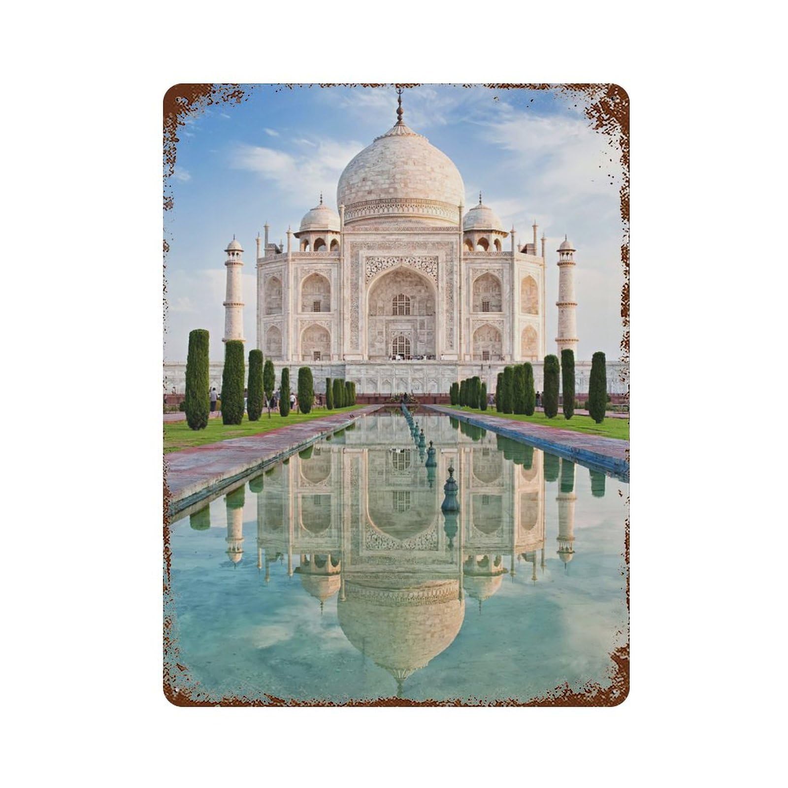 Rust Effect Taj Mahal Weathered Tin Sign 15.7"x11.8", Novelty Wall Decor for Office, Studio And Wall Decor