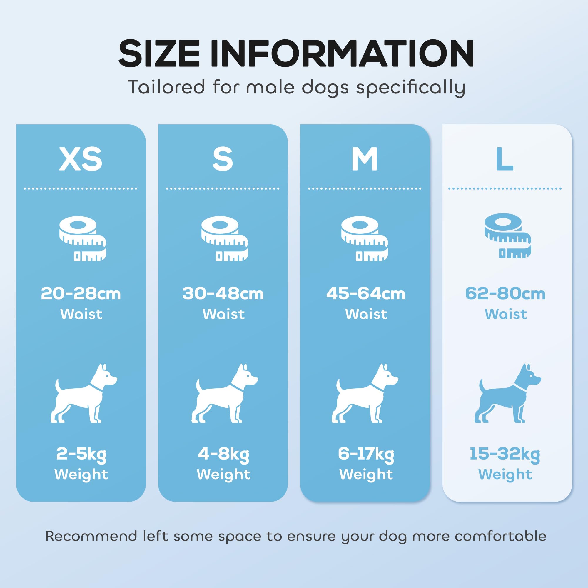 PawHut Pañales desechables para perros machos, 48 unidades absorbentes para perros, envolturas sanitarias para cachorros, bragas para incontinencia o micción y entrenamiento emocionales, L, 62-80 cm