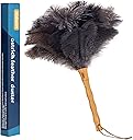 Aldwin Ostrich Feather Duster, 16 inch Ostrich Feather Duster with Wood Handle Reusable, Fluffy Natural Genuine Handheld Feather Duster for Cleaning Supplies, Home, Car, Office