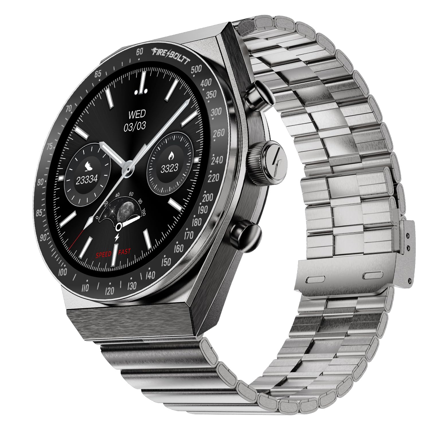 Fire-Boltt Spacewatch 36.3mm (1.43 inch) AMOLED Display, Wireless Charging, Metallic Frame, Stainless Steel Luxury Straps, Complete Health Suite, Bluetooth Calling, Sports Modes Fire-Boltt Spacewatch 36.3mm (1.43 inch) AMOLED Display, Wireless Charging, Metallic Frame, Stainless Steel Luxury Straps, Complete Health Suite, Bluetooth Calling, Sports Modes