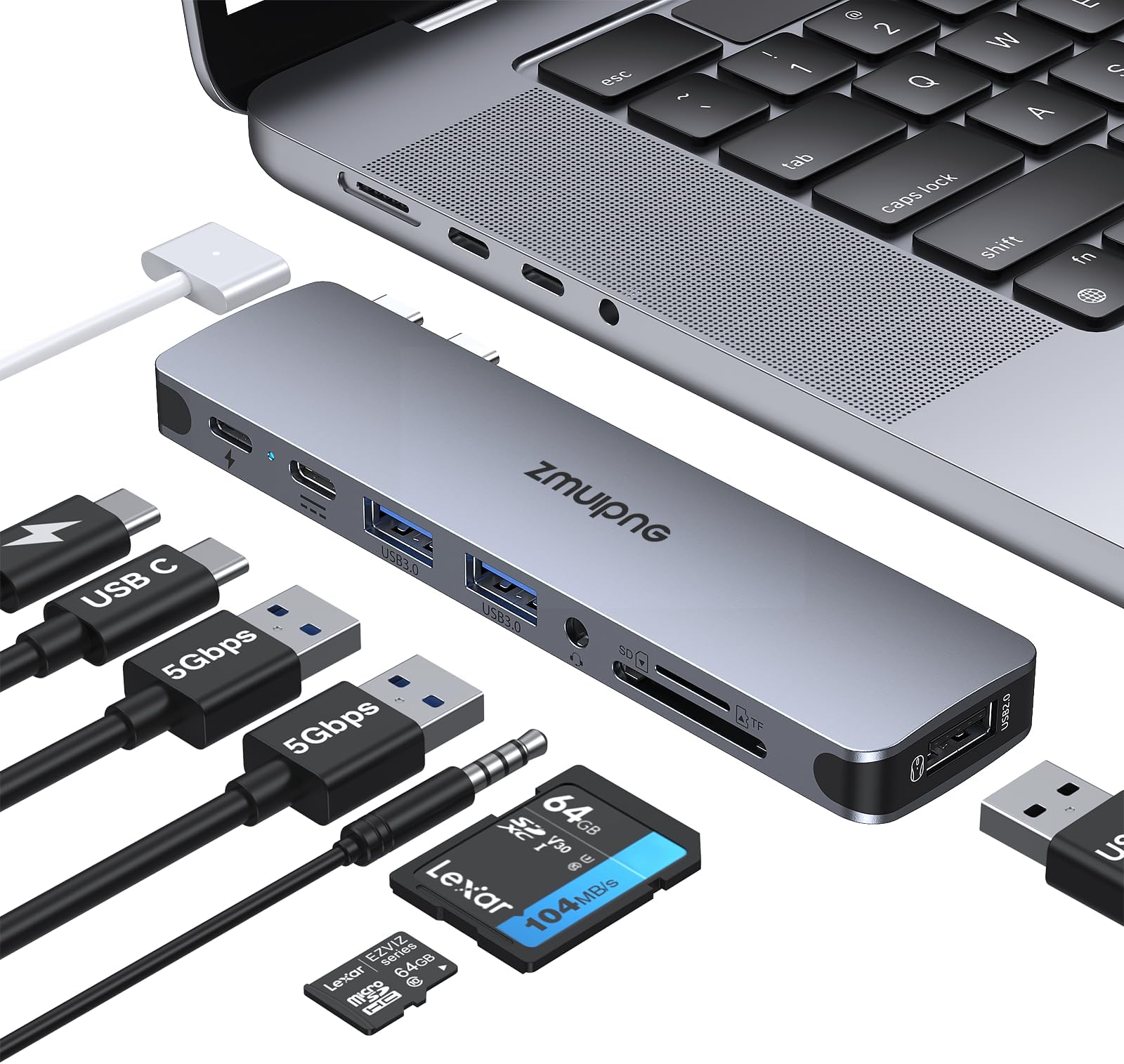 USB C Adapter for Macbook, 8 IN 2 USB C Hub for MacBook Pro/MacBook Air, Mac Adapter with Thunderbolt 3 Port, USB C Data Transfer Port, 2 USB 3.0, USB 2.0, SD&TF, 3.5mm Audio