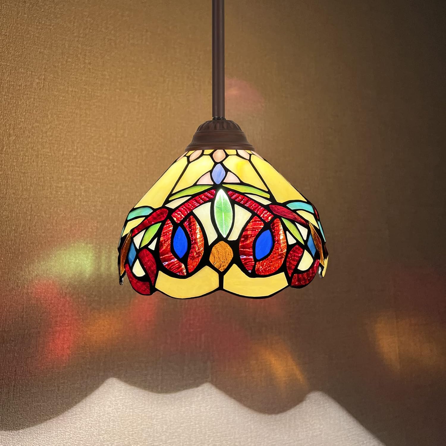 Capulina Tiffany Lamp Stained Glass Pendant Lights Mini 8 Inches Wide Cream Brown Victorian Tiffany Style Hanging Lamp for Kitchen Island Dining Room Bar Hallway Home Office