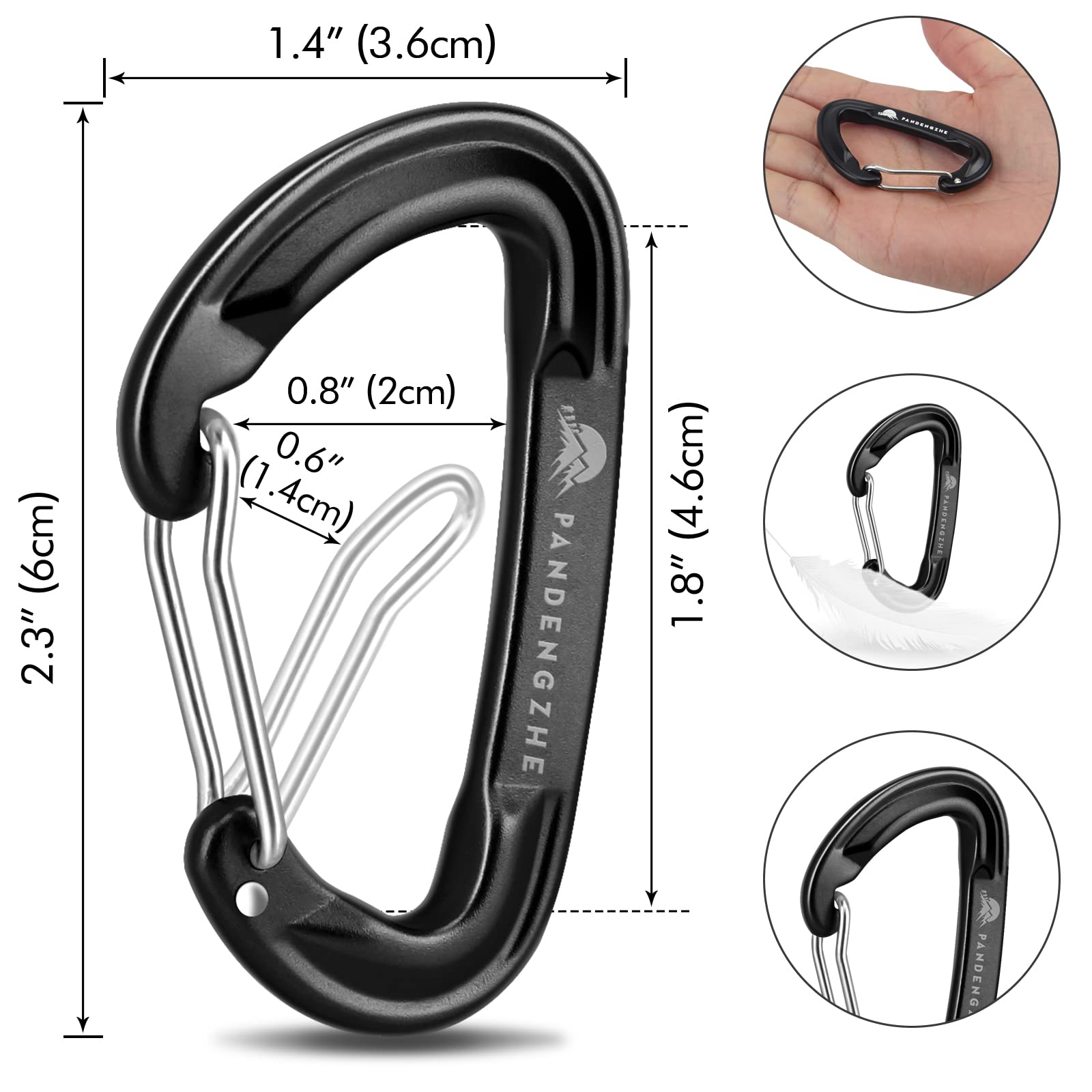 PANDENGZHE 6pcs Small Carabiner Clips, 9KN (2023lbs) Heavy Duty, Lightweight Carabiner for Camping, Hiking, Keychain, Gym, Dog Leash (Black)