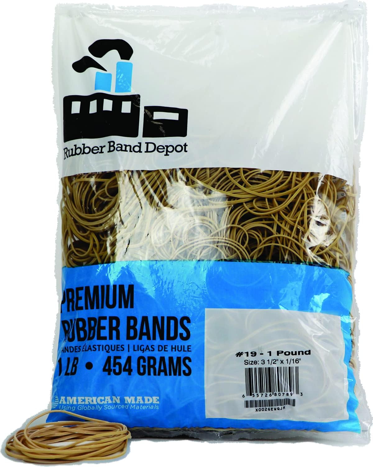 Rubber Bands, Rubber Band Depot, Size 19, Approximately 1,340 Rubber