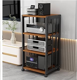 4-Layer Media Storage Cabinet Video Rack CD Player Stand Stereo Component Storage Cabinet for Home/Office/Audio Video/DJ/Theater with Height Adjustable Wooden Shelf,Color 2-50x40x89cm