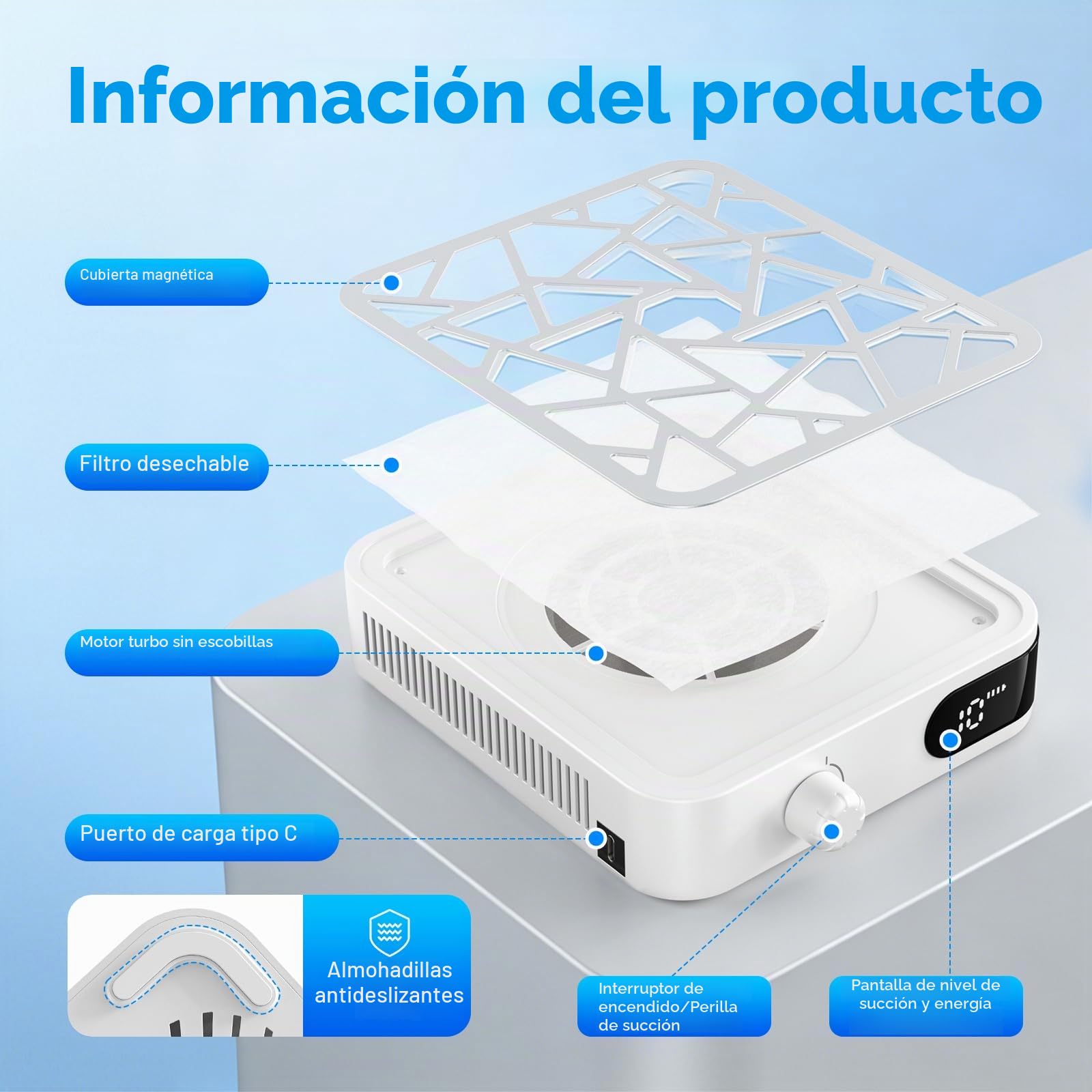 Aspirador Uñas Profesional, 15W 6000RPM Extractor De Polvo Para Uñas de Escritorio con 30 filtros de papel desechables, Aspirador Uñas Gel Para Salones De Manicura Y Hogares (Weiß)