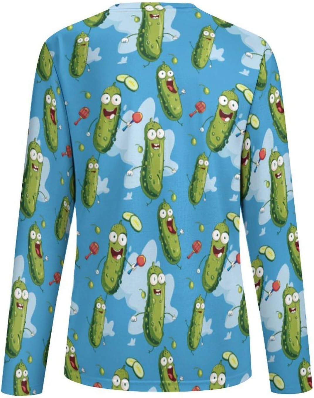 Funny Pickles Playing Picklesball Women's Pajama Top Sleepwear Pajamas Sleep T-Shirt Long Sleeve Shirt Crewneck Tee