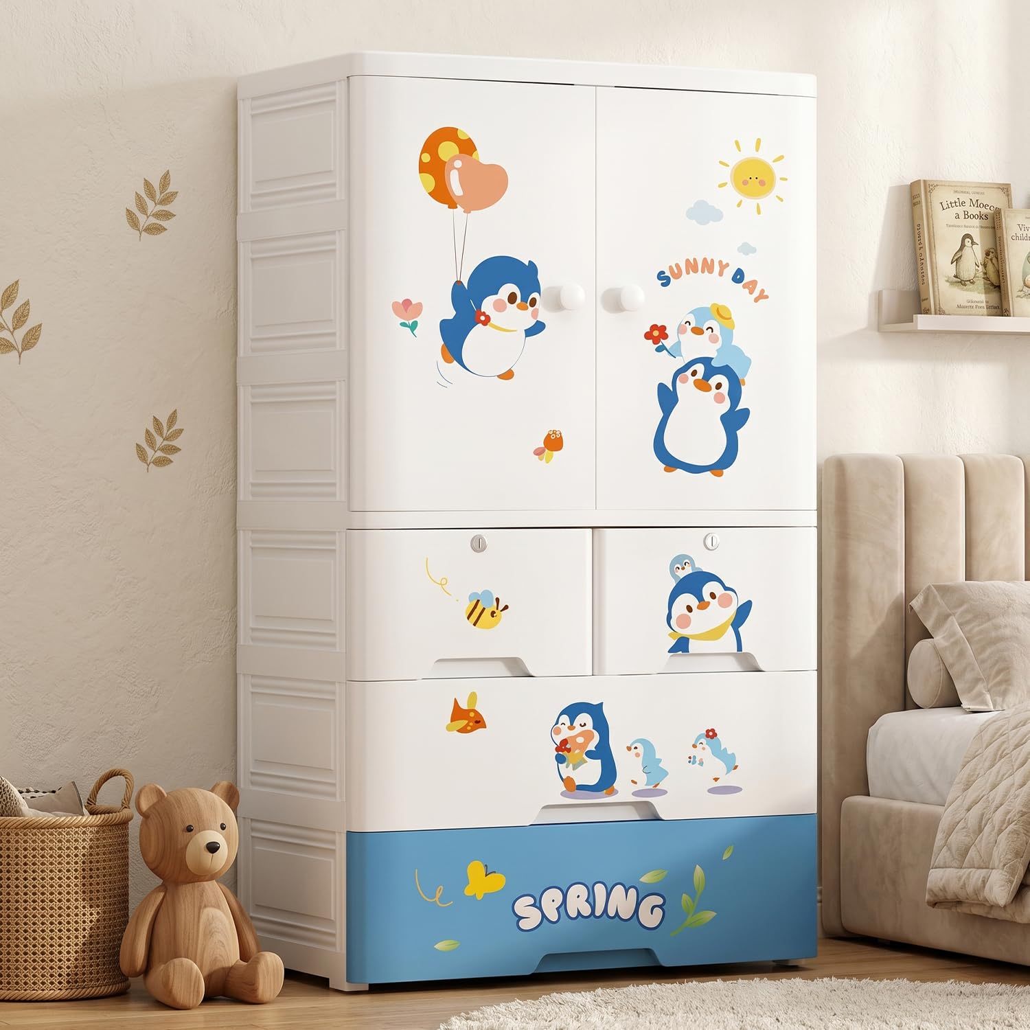 StarAndDaisy Kids Wardrobe/Multifunctional Collapsible Plastic Wardrobe/Almirah for Kids- Storage Cabinet – Dustproof Baby/Wardrobe Organizer for Clothes, Toys -Little Penguin-image-31