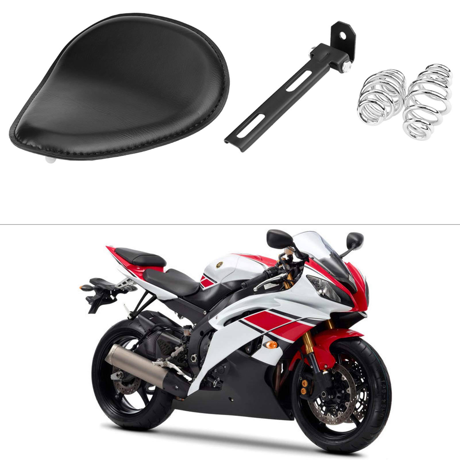 Bobber Sitz, Motorradsitz 7,6 Cm Motorrad-Solositz aus Schwarzem Leder mit Federhalterung für Chopper Bobber Custom, Sitzhalterung für Motorräder