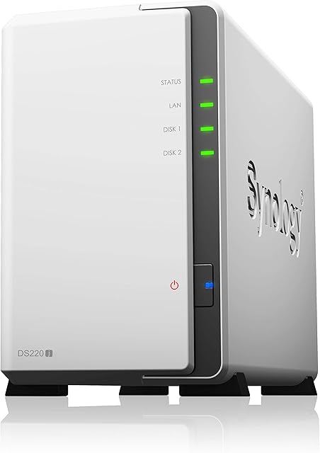 Synology NAS Drive DS220J 8TB - 2 Bay Desktop NAS Enclosure, Installed with 2 x 4TB Seagate IronWolf Drives, IronWolf Health Management & Rescue Data Recovery Services included