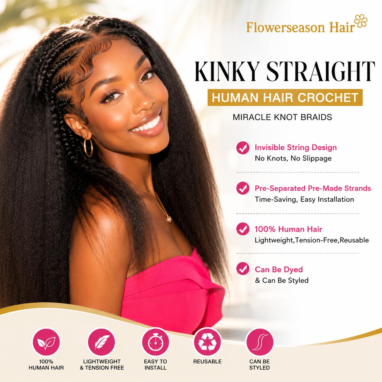 Amazon.com : Kinky Straight Human Hair Crochet hair Knotless  display picture 3