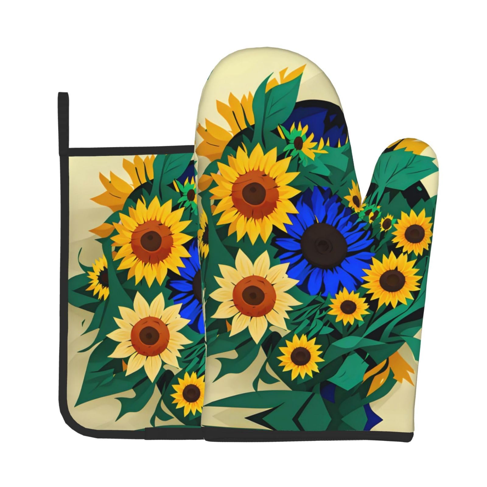 Sunflower Pattern Kitchen Baking Two-Piece Set,Multipurpose Oven Gloves,Used for Barbecue Kitchen Baking