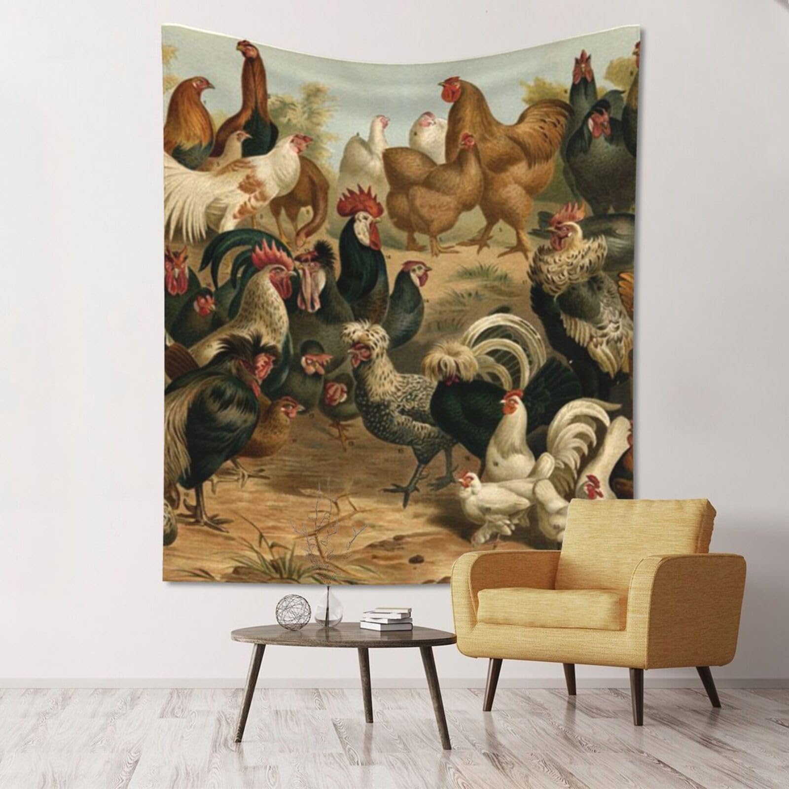 WKSGDSG Large Wall Hanging, Machine Washable Tapestry For Dorm Room, Chicken Rooster, Lightweight Polyester Wall Art For Bedroom Living Room, 152x130cm