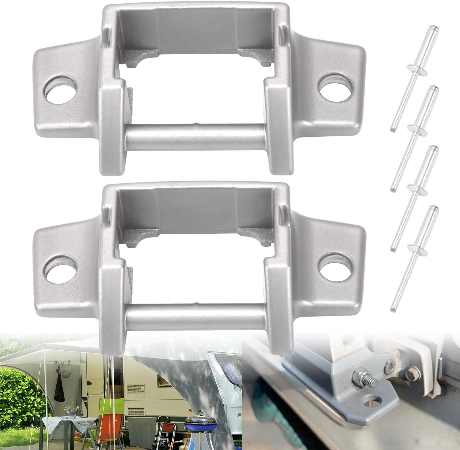2 Pcs RV Awning Mounting Brackets W/4 Rivets Replacement for Do-Metic A/E Series 8300 8500 8700 9000 Awnings Fits 3310811.009M 4453000044 3108708 RHA620