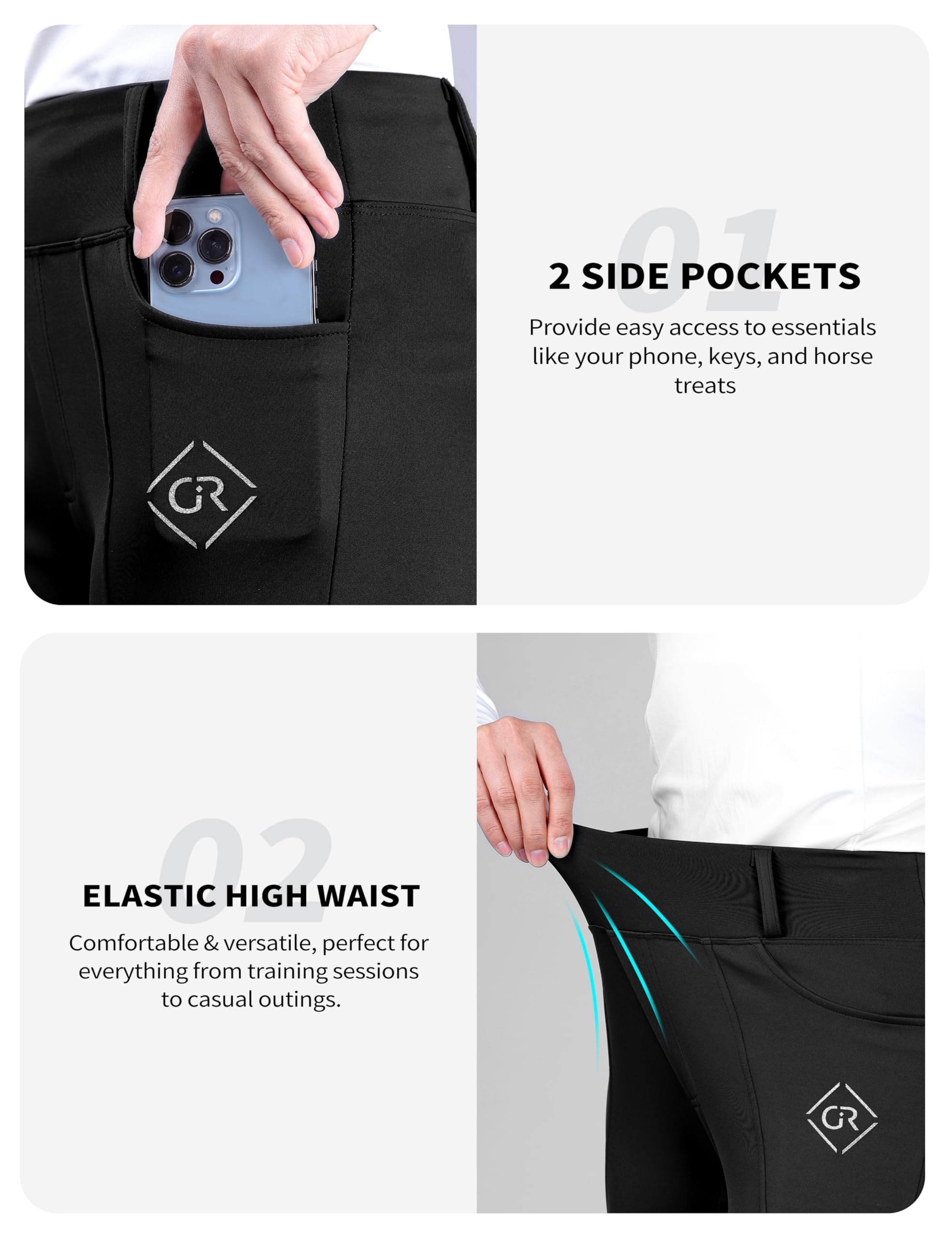 Pantaloni da equitazione da donna, a vita alta, con impugnatura in silicone