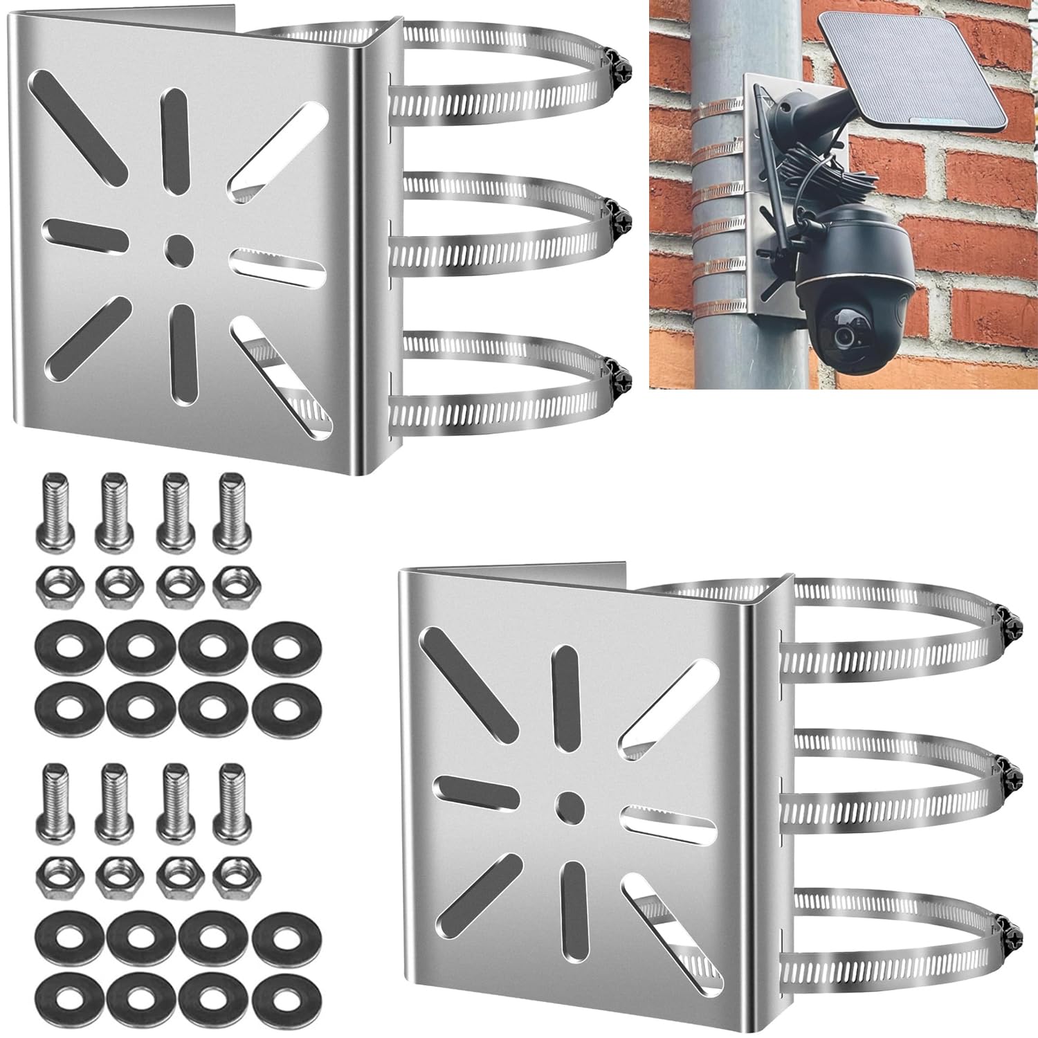 Kit Montaggio Su Palo Per Telecamere CCTV – Acciaio Inox 304, Morsetti Regolabili 5-20 Cm, Impermeabile