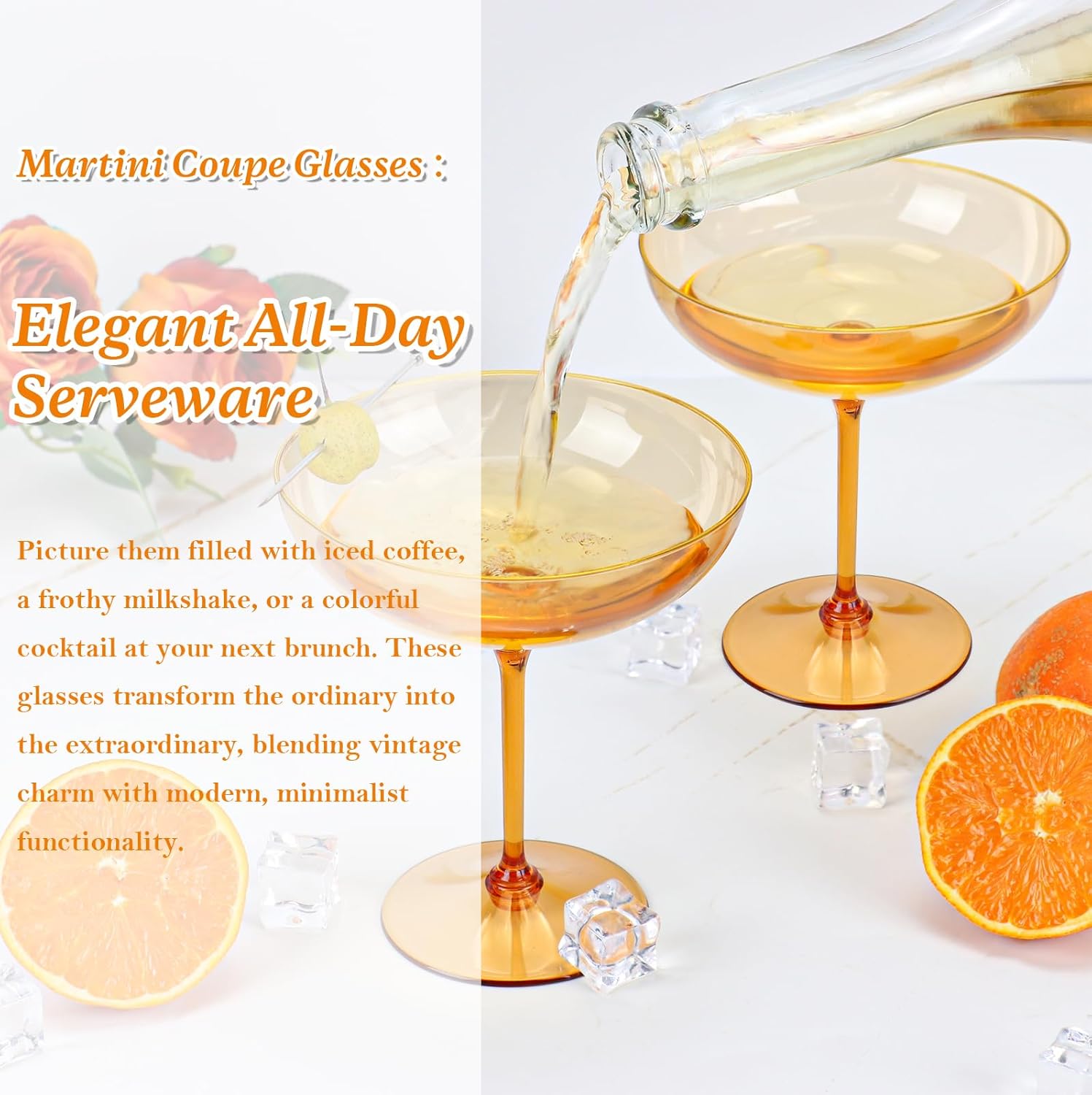 12 PCS Plastic Coupe Glasses 9 oz Amber Detachable Gold Rim Martini Glass Espresso Champagne Cocktail Cups Disposable Vintage Margarita Glassware for Fall Wedding Bridal Shower Party Thanksgiving - Image 4