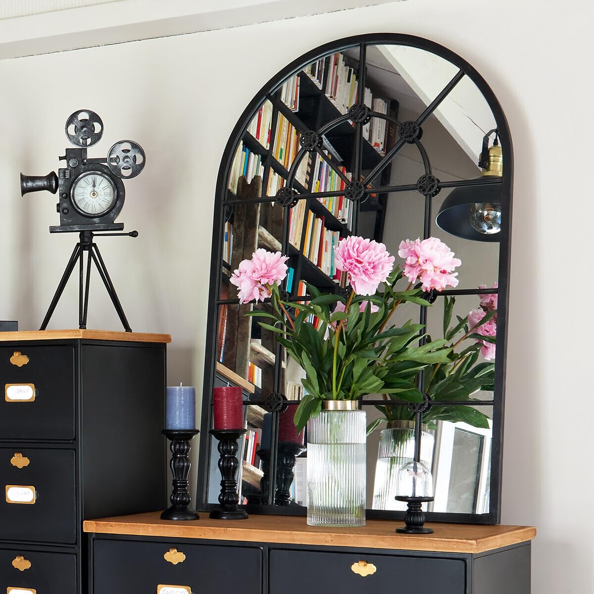 Miroir Flower en métal 70 x 110 cm - Noir - Atmosphera