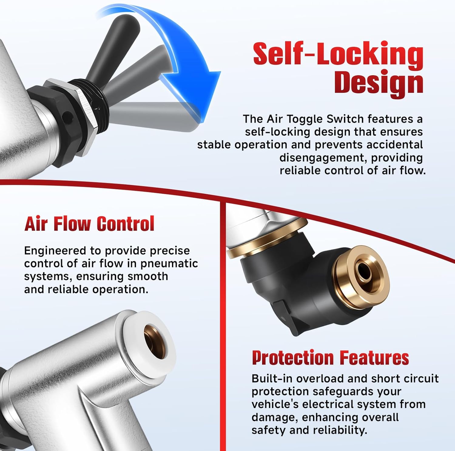 BA14500 Air Toggle Control Valve Switch Self-Locking Compatible with Peterbilt 379 389 Fit for Kenworth, International LT Series 1/4 Inch Truck Quick Connect