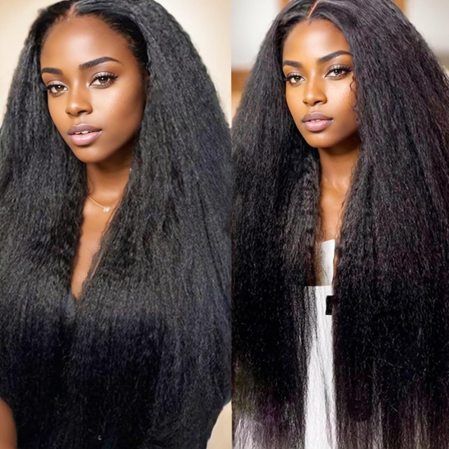 Yaki Straight, Glueless Wig for Black Women,18Inch Kinky Straight Wigs, Synthetic Wig Middle Part Hair Natural Hairline (Blond)